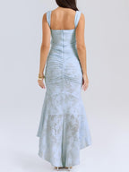 Giulia | Abito maxi floreale blu campanula