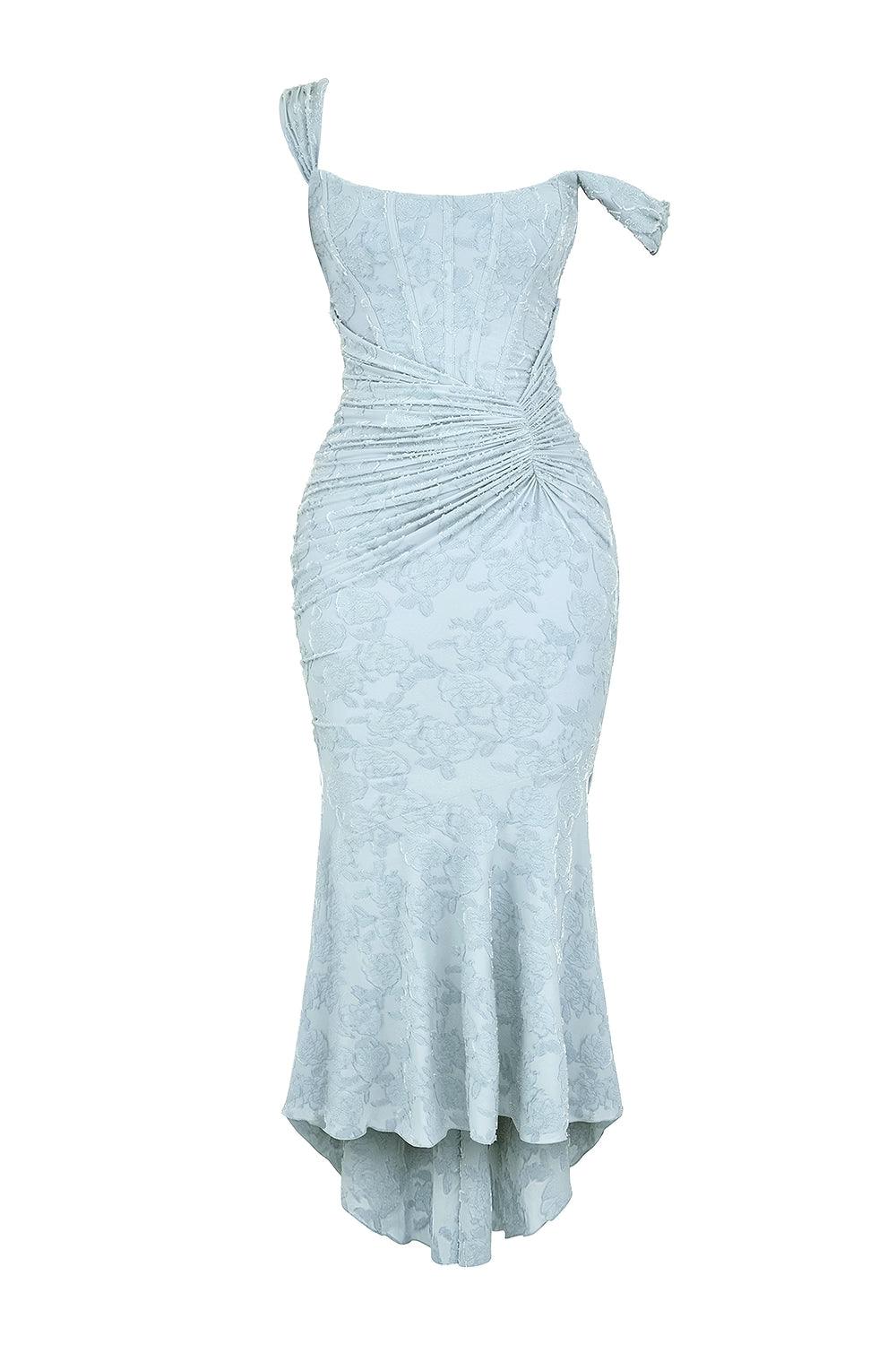 Giulia | Abito maxi floreale blu campanula