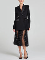 Sofia | Blazer reversibile in satin nero con doppia fila di bottoni