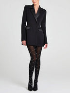 Sofia | Blazer reversibile in satin nero con doppia fila di bottoni