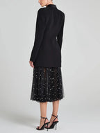Sofia | Blazer reversibile in satin nero con doppia fila di bottoni