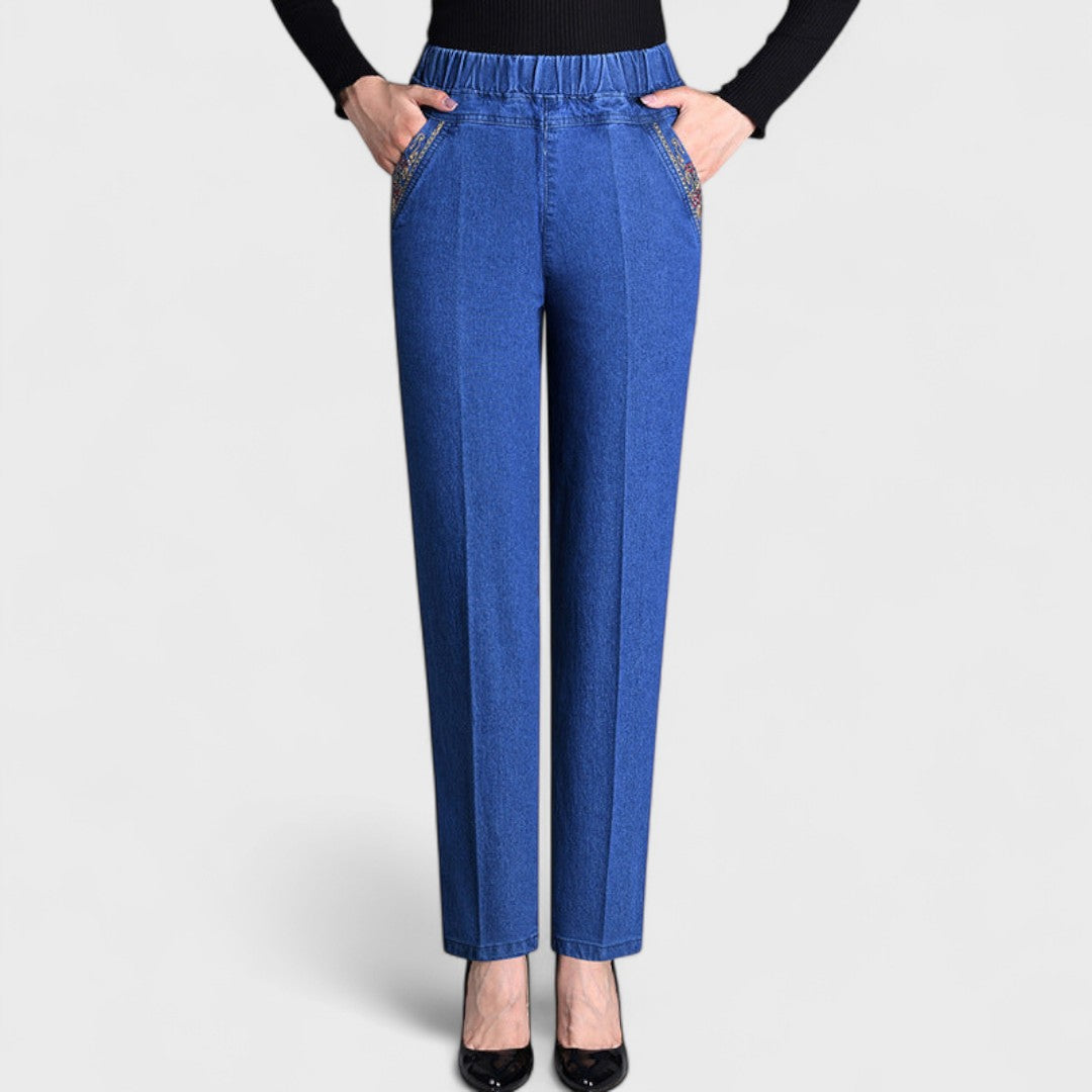 Maira - Jeans da donna con tasche laterali e vita elastica